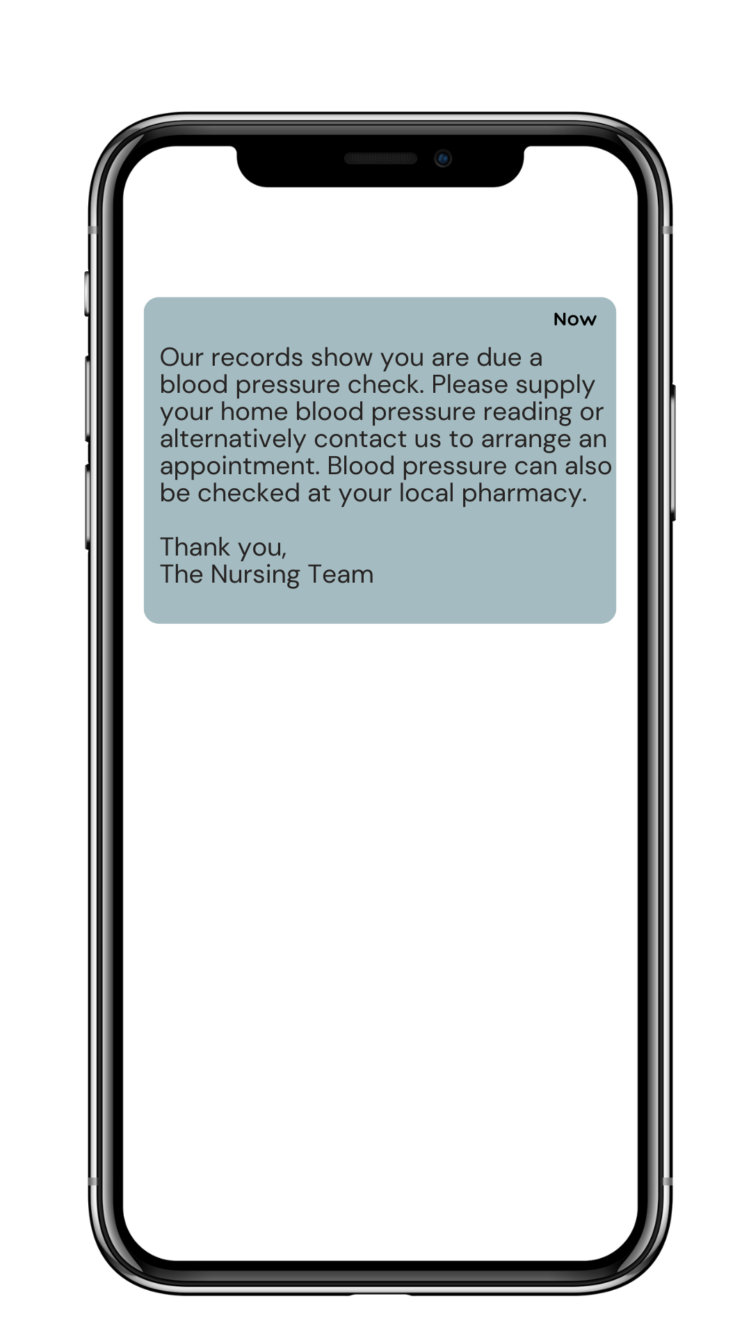 Automated recall message on a patient's phone