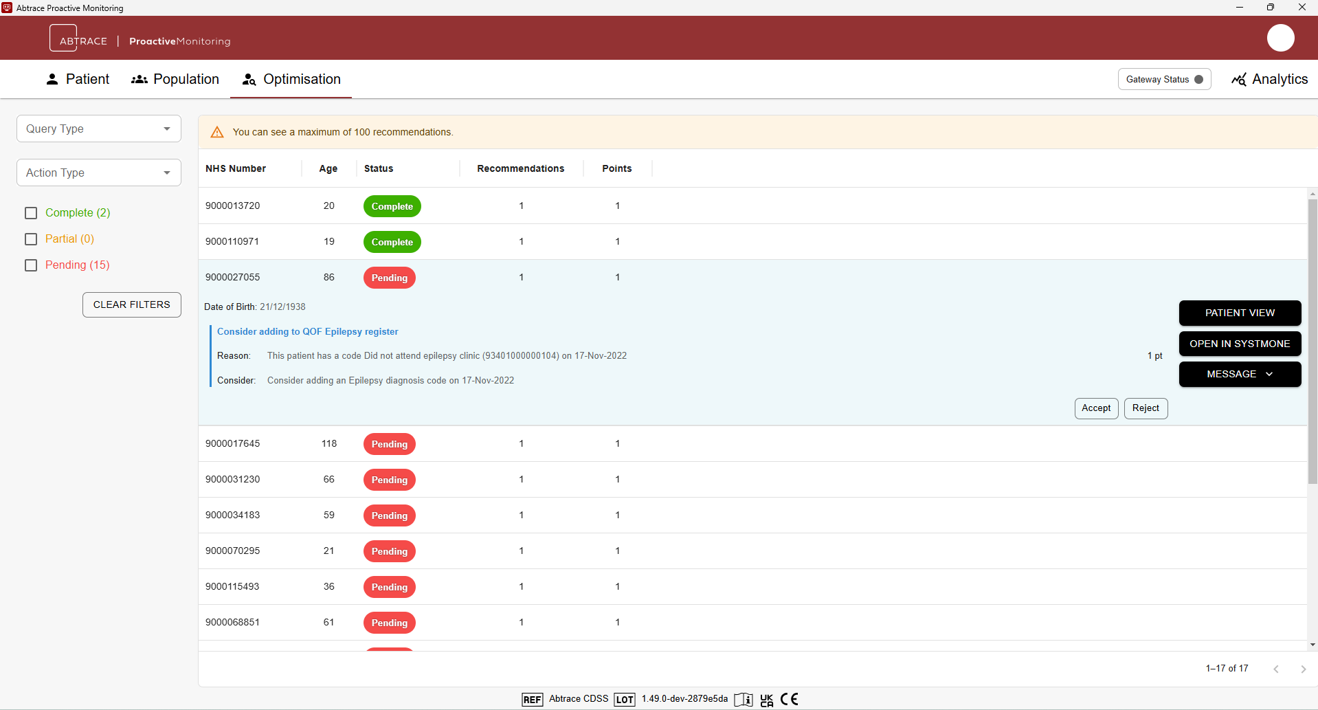 Abtrace Optimisation View